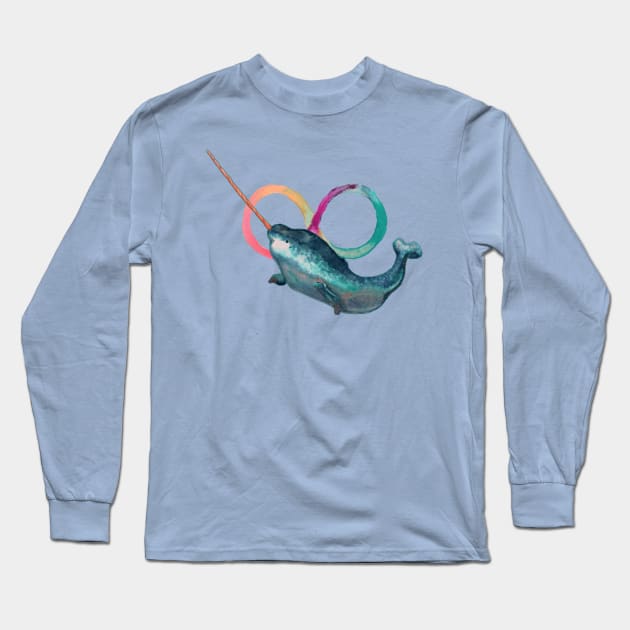 Watercolour Narwhal Long Sleeve T-Shirt by LondonAutisticsStandingTogether